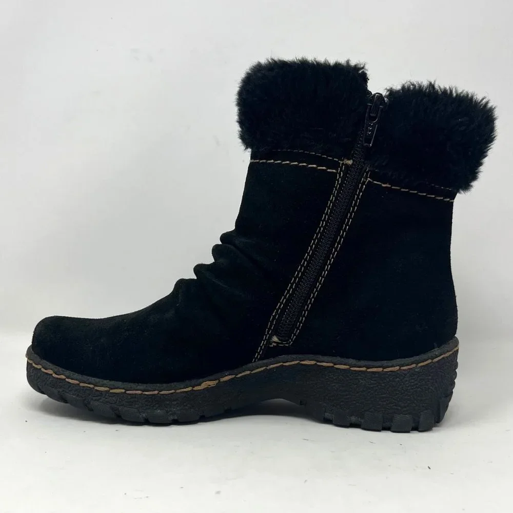 Bare Trap Black Suede Faux‎ Fur  Lining Side Zip Buckle Accent Size 6 M Breesen